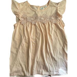 Gap XL 14-16 pink lace short sleeve high neck flowy 100% cotton jersey blouse